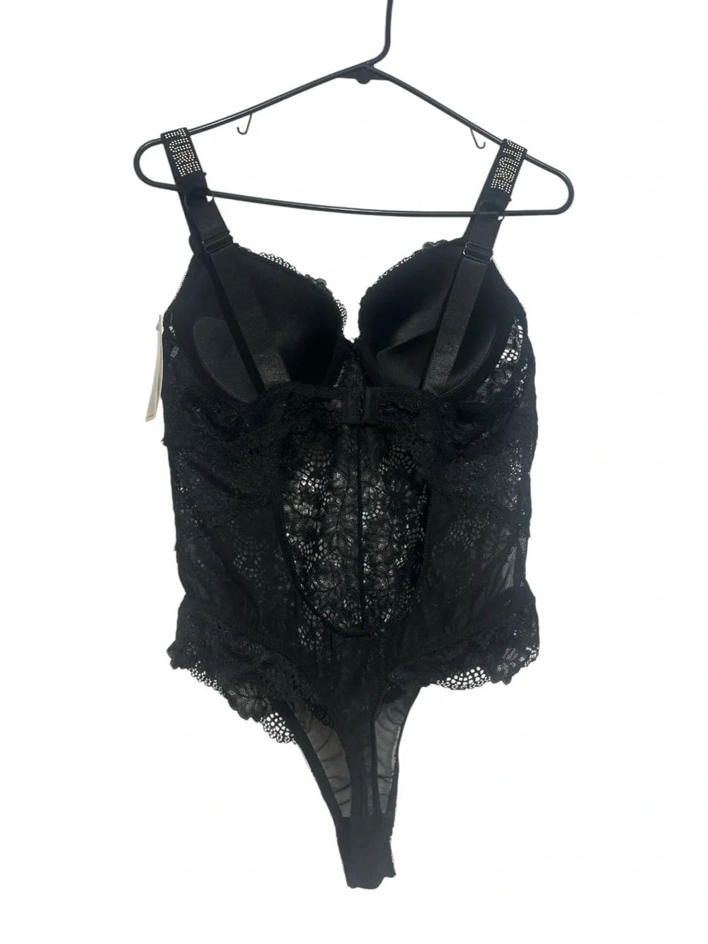 Juicy Couture NWT Black Lace Underwire Bodysuit XL Rhinestone Logo Strap